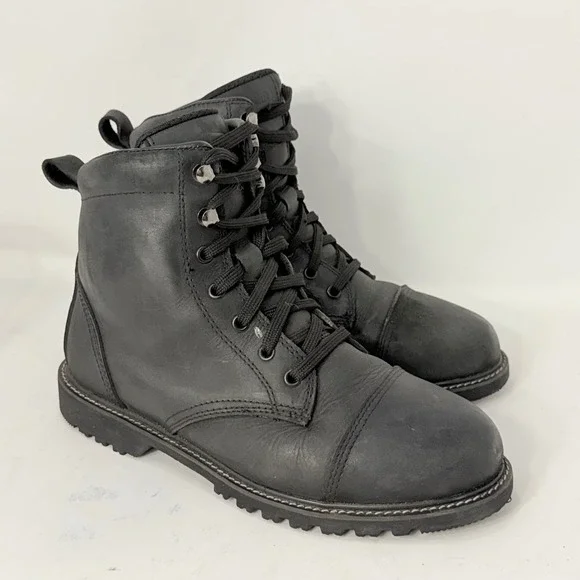 Street & Steel Mens Black Leather Motorcycle Boots Cap Toe BB0922WFCS Size 9