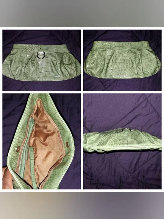 Green Croc-Embossed Women's Clutch Bag