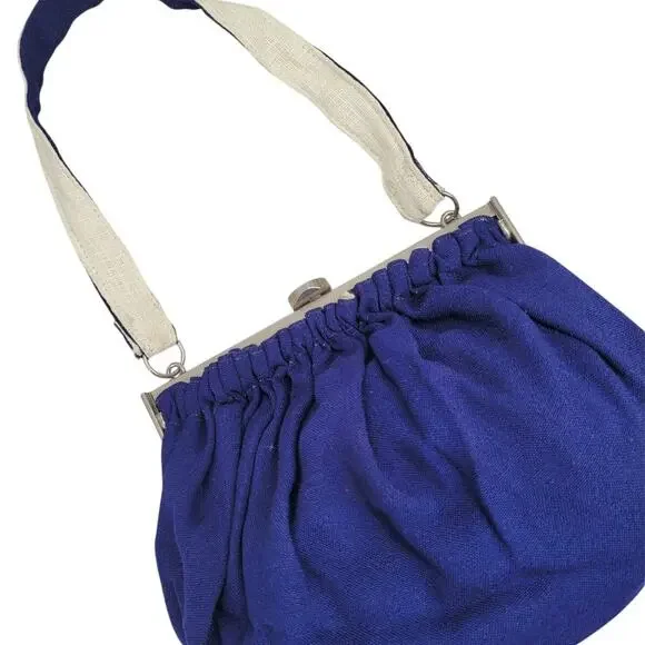 Vintage 50s Blue Evening Bag Cinderella Glam Formal Top Handle‎ Clutch Purse