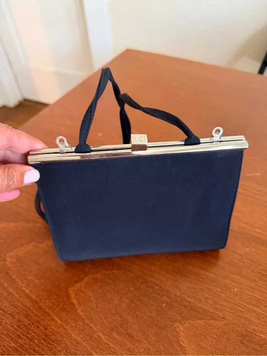 Liz Claiborne Black Frame-Top Clutch with Silver Hardware