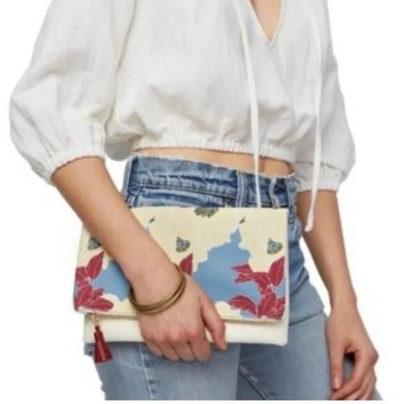 Rachel Pally Reversible Zahara Clutch Bag Floral Bloom Clutch, Fold-Over Tassel
