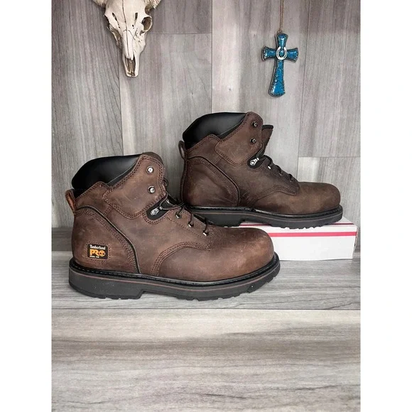 Timberland PRO Work Boots Men 12M Brown Steel Toe Leather Pit Boss 6 Inch