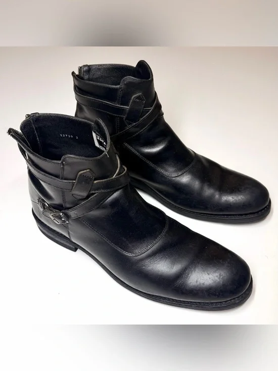 Frye Stone Cross Strap 88026 Mens Black Leather Zipper Casual Dress Boots Sz-12
