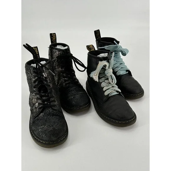 Lot of 2 Dr Martens 1460J Black Leather & Metallic Mid Combat Boot Junior Size 3