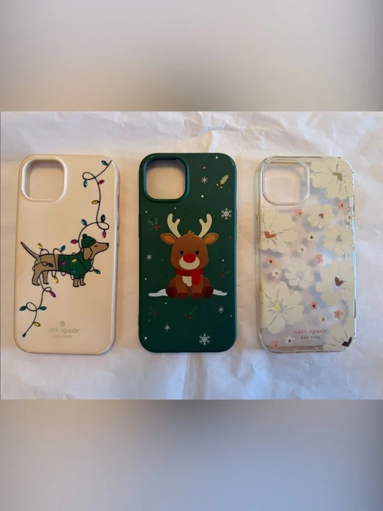 2 Kate Spade and 1 Green Reindeer Holiday iPhone 13 Cases