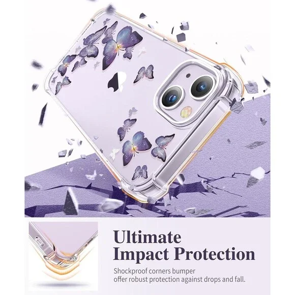 GVIEWIN for iPhone 14 Plus Case 3-in-1 Floral Alluring Butterfly Clear Shockproo