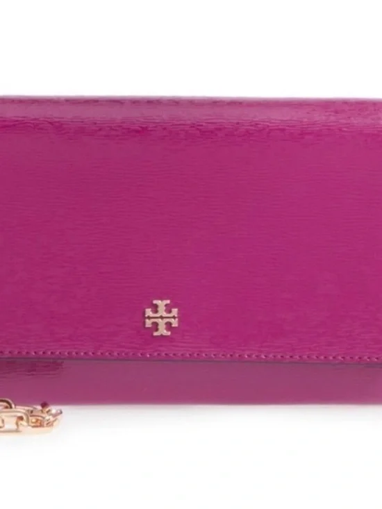 Tory Burch Fuchsia Convertible Leather Wallet Bag with Gold Logo