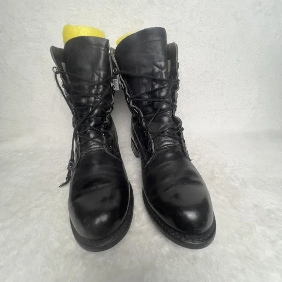 Addison Shoe Co Boots Mens 10 Black Leather Combat Zip Lace Up Military Work