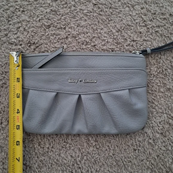 JUICY COUTURE GRAY RUCHED MINI WRISTLET CLUTCH BAG Wallet Purse