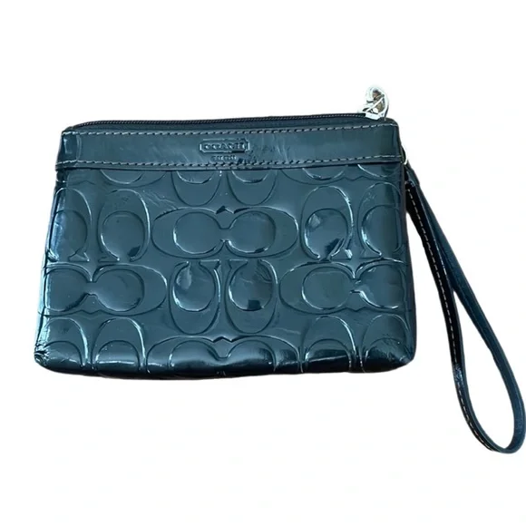 Coach Black Patent Leather Signature C Embossed Wristlet