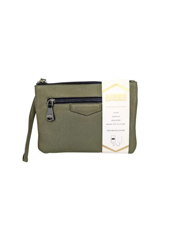 Aimee Kestenberg Leather Wristlet Power Charger Wallet Minimalist Everyday Small