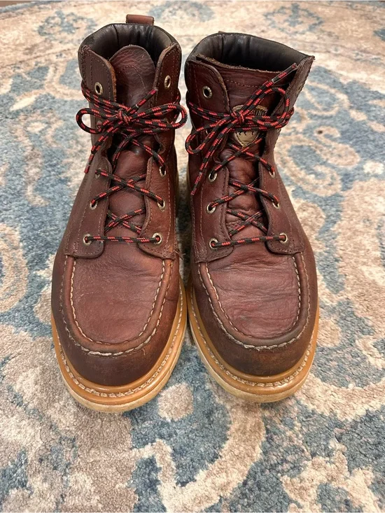 Irish Setter Brown Leather Moc Toe Work Boots with Tan Outsole