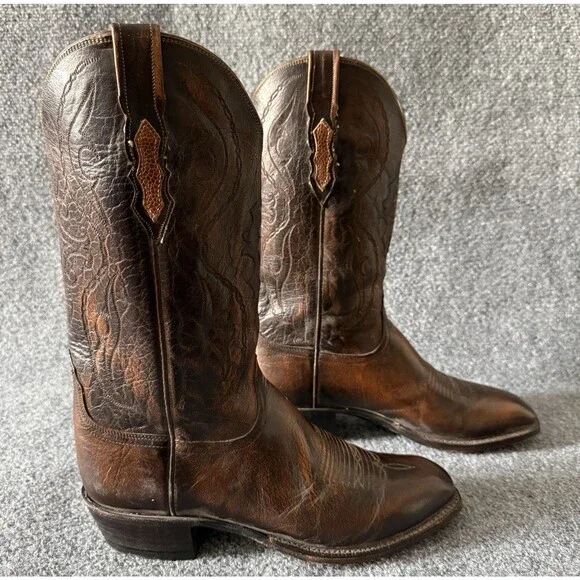 Lucchese 2000 Men's Brown Mad Dog Goat Cowboy Western Boots Stitch R Toe 9.5