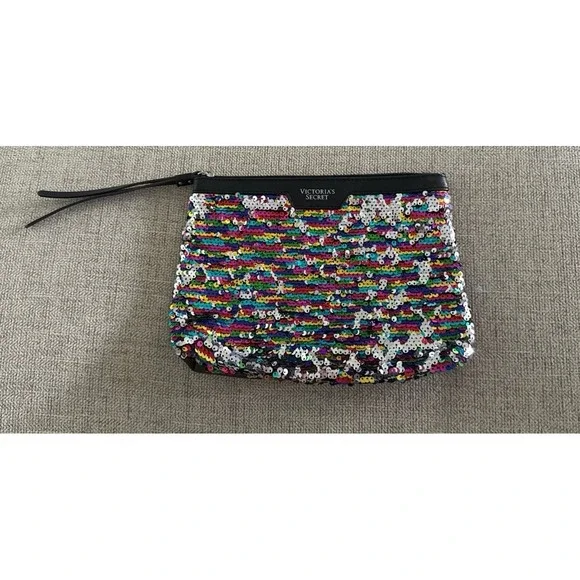 Victoria's Secret colorful sequin sparkle wristlet‎ clutch purse cosmetic bag