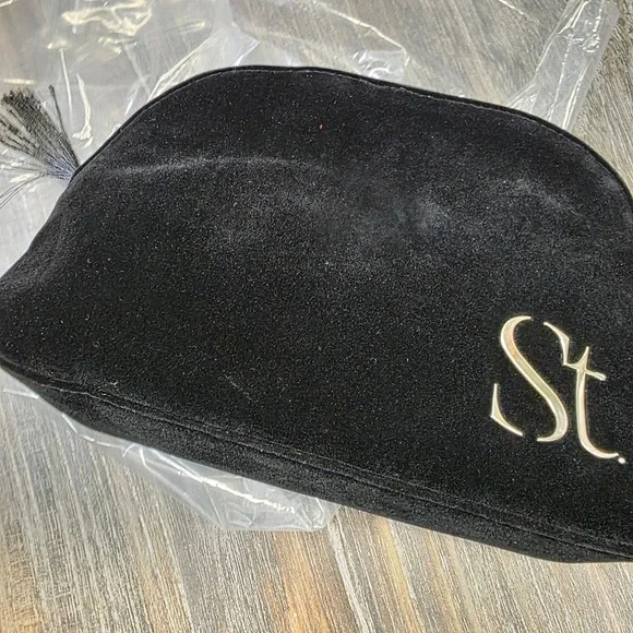 SEINT Black Velvet Clutch St Monogram Tassel Gold Zipper Cosmetic Bag
