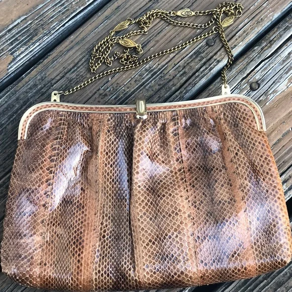 E Steve Brown Leather Reptile Snake Snakeskin Purse Clutch Bag Vintage 70s 80s