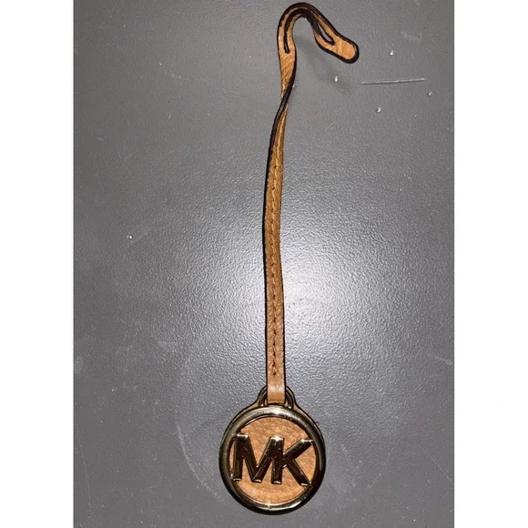 MICHAEL KORS Gold MK Logo & Leather Strap Handbag Hang Tag FOB Charm