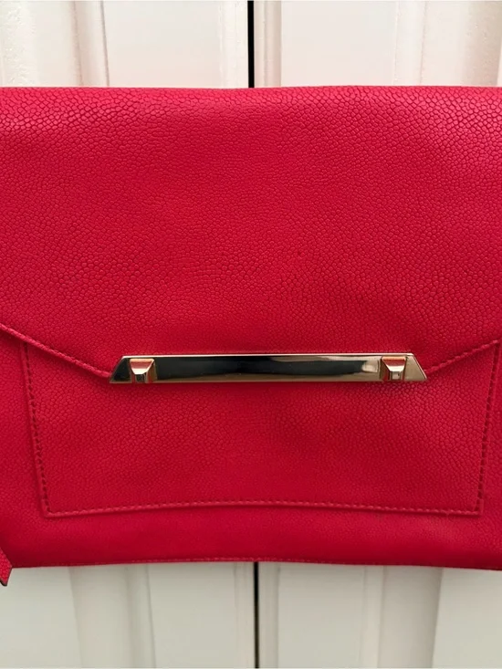Stella & Dot Red Envelope Clutch‎ Crossbody Bag Gold Accent Festive Party