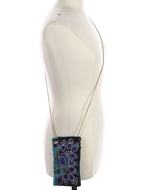 MARY FRANCES Shades of Blue Peacock Fully Beaded Crossbody Shoulder Or Clutch