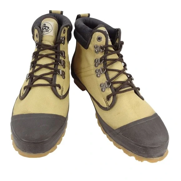 Pro-Line Mens 11 Canvas Wading Boots‎ Tan Black Rubber Toe High Top Boots