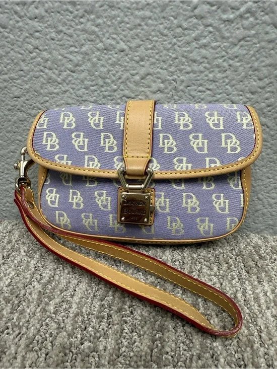 Dooney & Bourke Lavender DB Logo Wristlet with Tan Trim