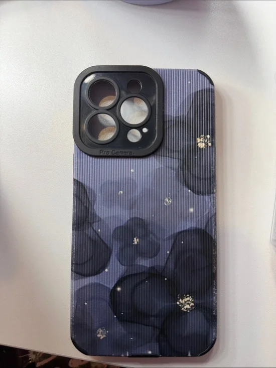 Phone Case with Blue Floral Pattern and Black Camera Protector - Iphone 13 pro