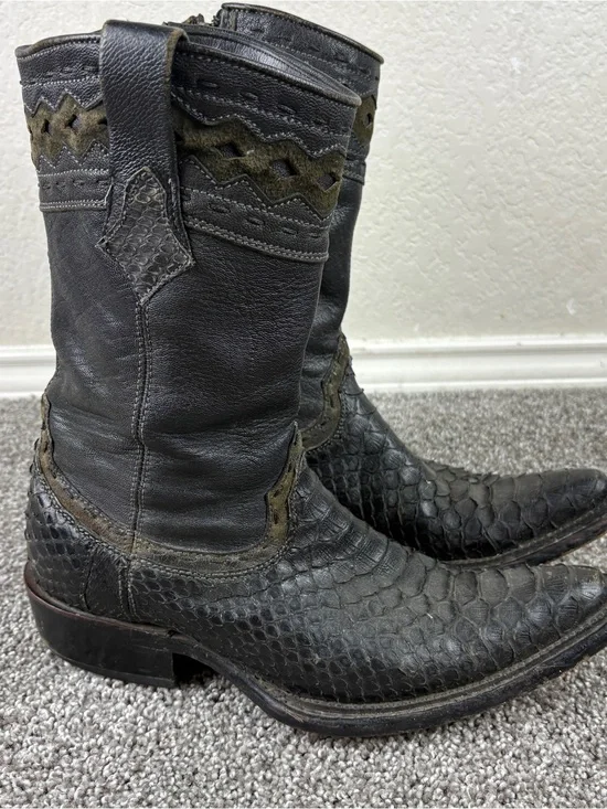 Cuadra Black Python And Leather Cowboy Boots Zipper Preowned 7.5 Men’s
