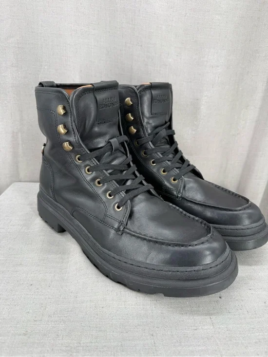 ALLEN EDMONDS Sawyer Apron Toe Leather Ankle Boots Black Sz 12