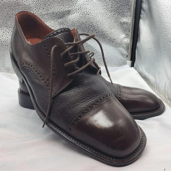 Brassboot Shoes Mens 9 Brown Cap Toe Oxford Brogue Made In Italy Leather Lace Up