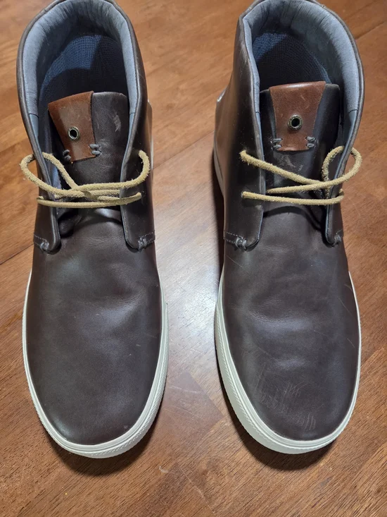 Sperry Dark Brown Leather Boots with White Sole Size 11
