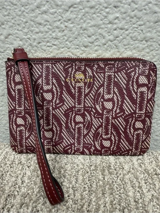 Coach Maroon Signature Wristlet with Cream Monogram