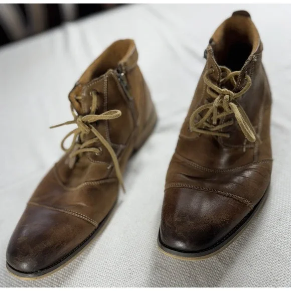 Steve Madden Boots Mens Size 9.5 Leather Jabbar Lace Up Zipper Casual‎ Shoes