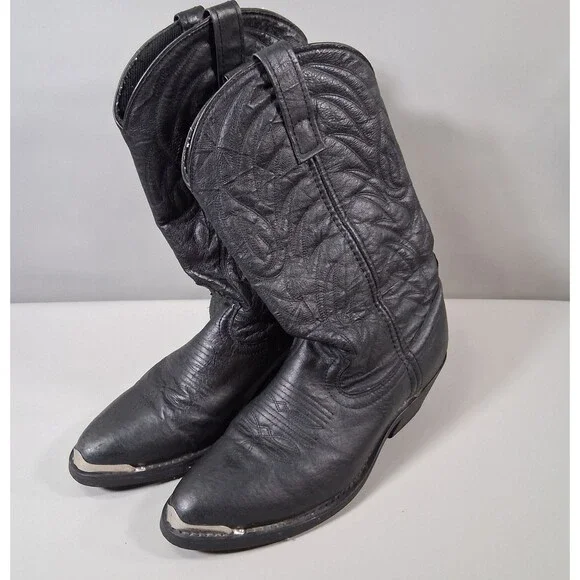 Laredo Black Leather Western Cowboy Boots  7 D Pointed Toe Silver Tip 68610 VTG