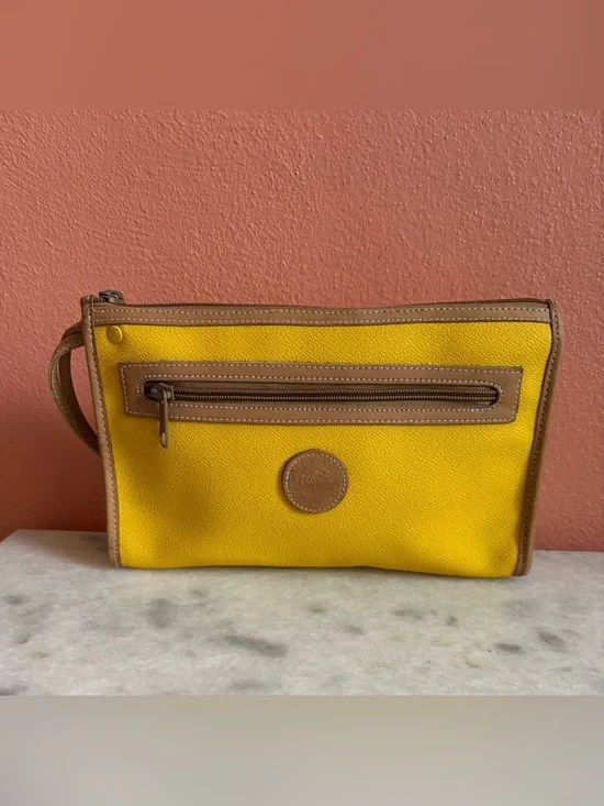 Yellow Wristlet Clutch with Brown Trim