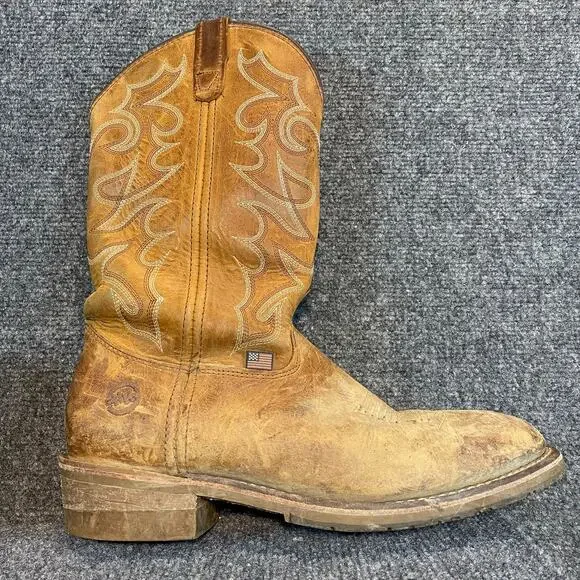 Double H Mens Leather Western Work Boots Size 10.5 D Brown Square Toe Pull On