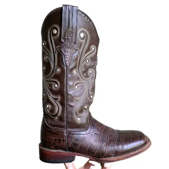 Ferrini Boots 90793-09 Leather Alligator Print Square Toe Mens Size 7.5B