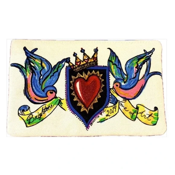 “Love of Art” Heart/Birds 2019 Brighton Canvas zi wallet makeup pencil bag NWOT!