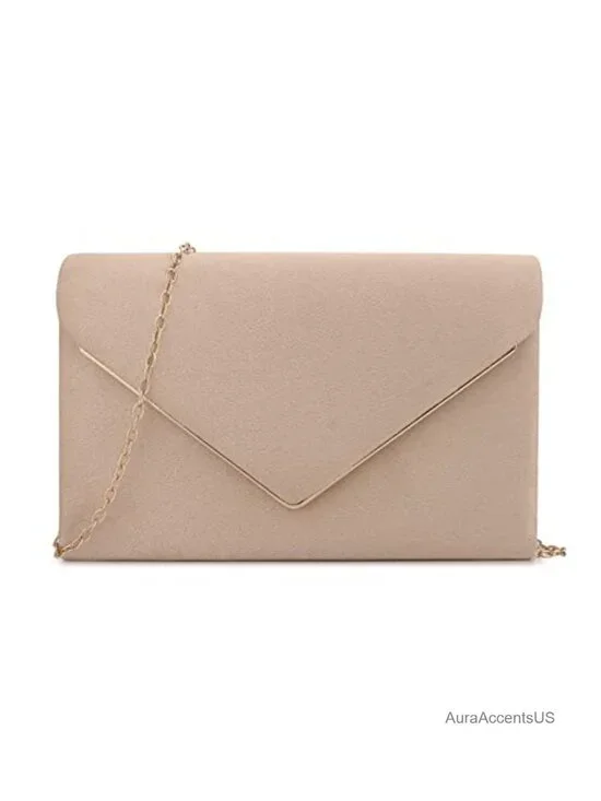Faux Suede Clutch Purse with Detachable Chain Evening Shoulder Bag Women