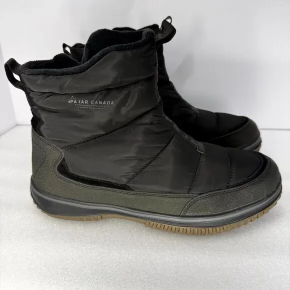 Pajar Canada Winter Snow Boots Mens 11.5 Black Waterproof Side Zip Puffer
