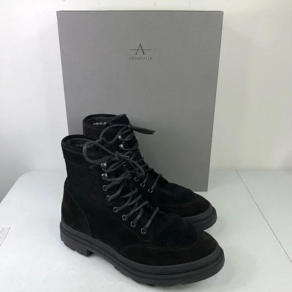AQUATALIA Men’s Tristian Suede Leather Shearling Lace Up Weatherproof Boots