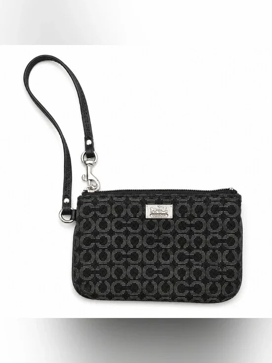 Vintage Coach Black Signature Wristlet Pouch Wallet