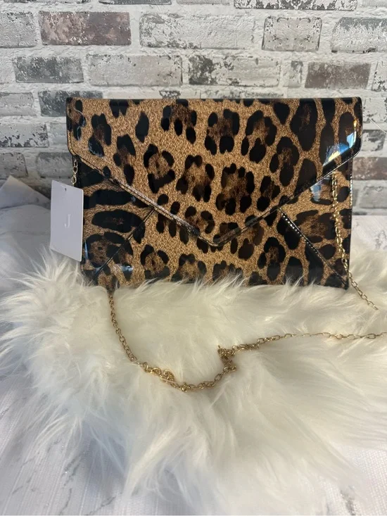 Leopard Print Envelope Clutch with Gold Chain - Brown Leopard