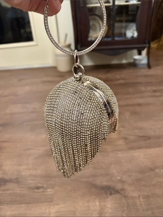 Crystal Fringe Bracelet Clutch in Silver