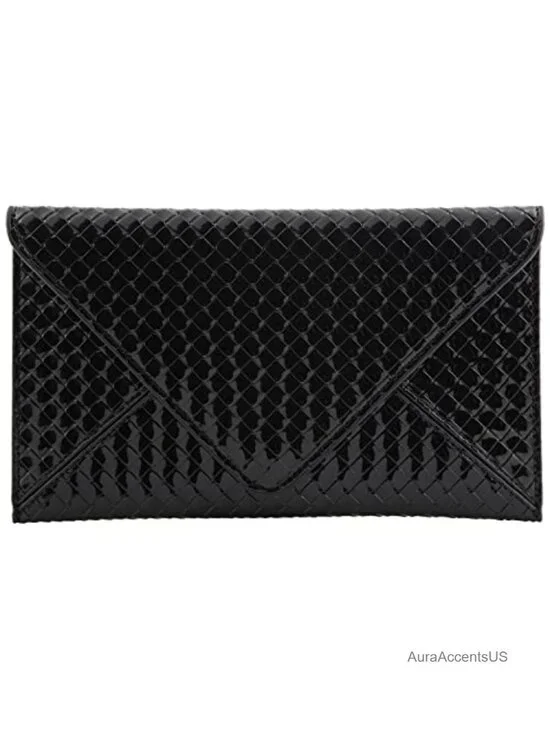 Faux Patent Leather Glossy Envelope Clutch with Detachable Chain Strap