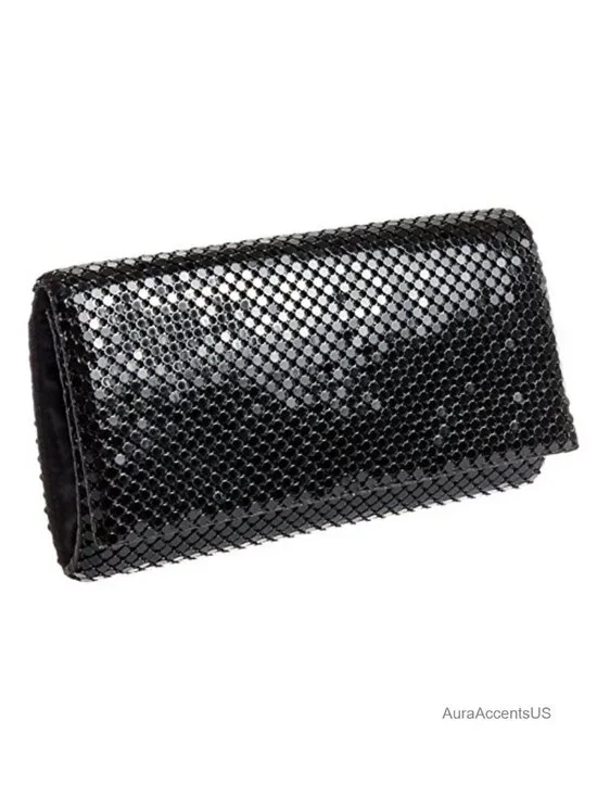Metal Mesh Roll Evening Bag Clutch Purse with Chain Shoulder Strap