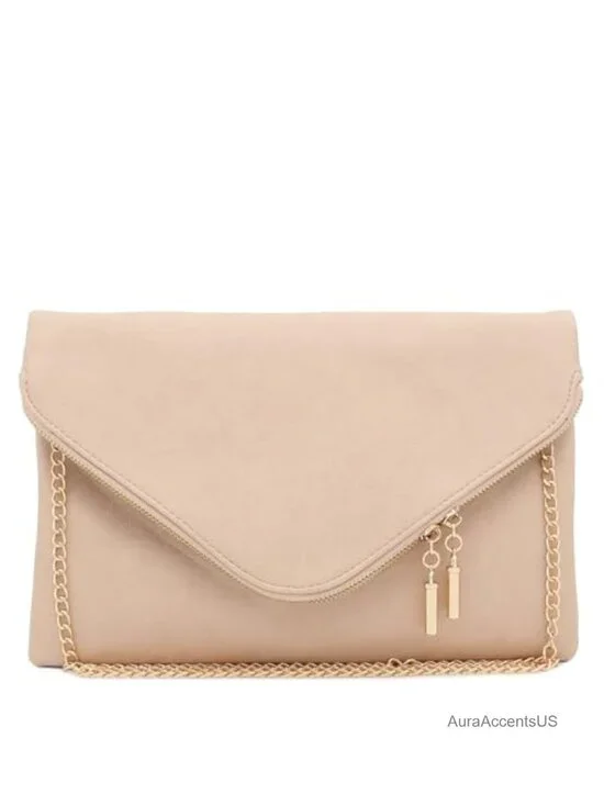 XL Faux Leather Envelope Clutch with Detachable Chain Strap