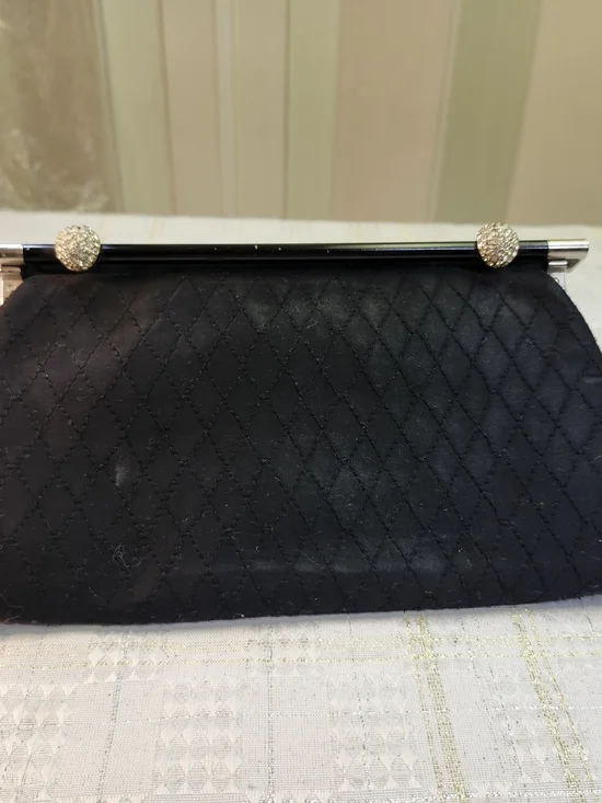 After Five Black Vintage Quilted Evening Clutch with Rhinestone Kiss-Lock