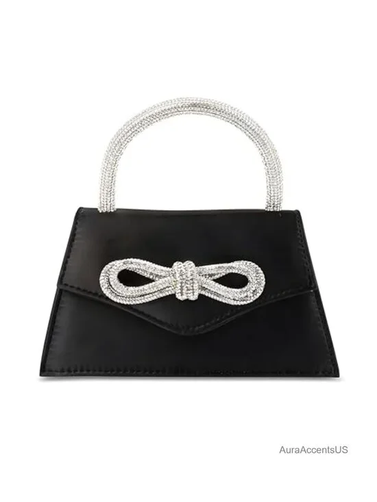 Satin Rhinestone Bow Clutch Evening Purse Crossbody Shoulder Bag Wedding Prom