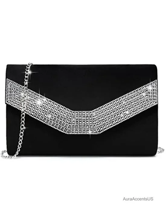 Velvet Clutch Evening Bag with Silver Chain Strap