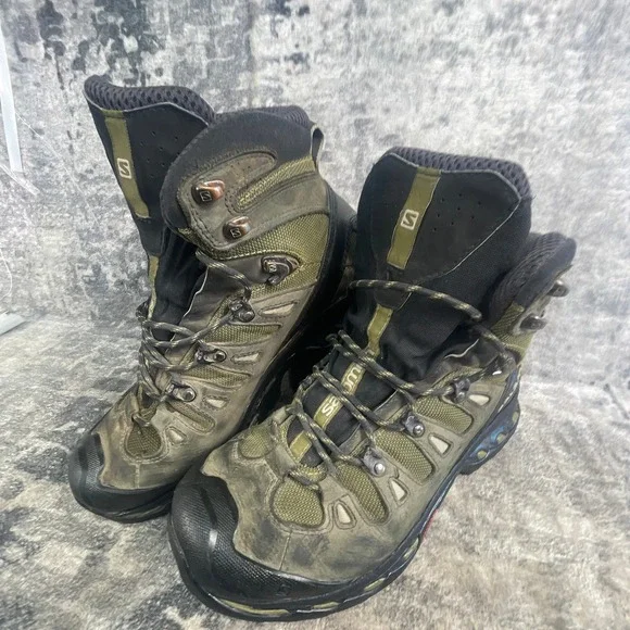 Salomon Mens 8 Quest 4D GTX Hiking Boots Olive Green Suede Mesh Waterproof